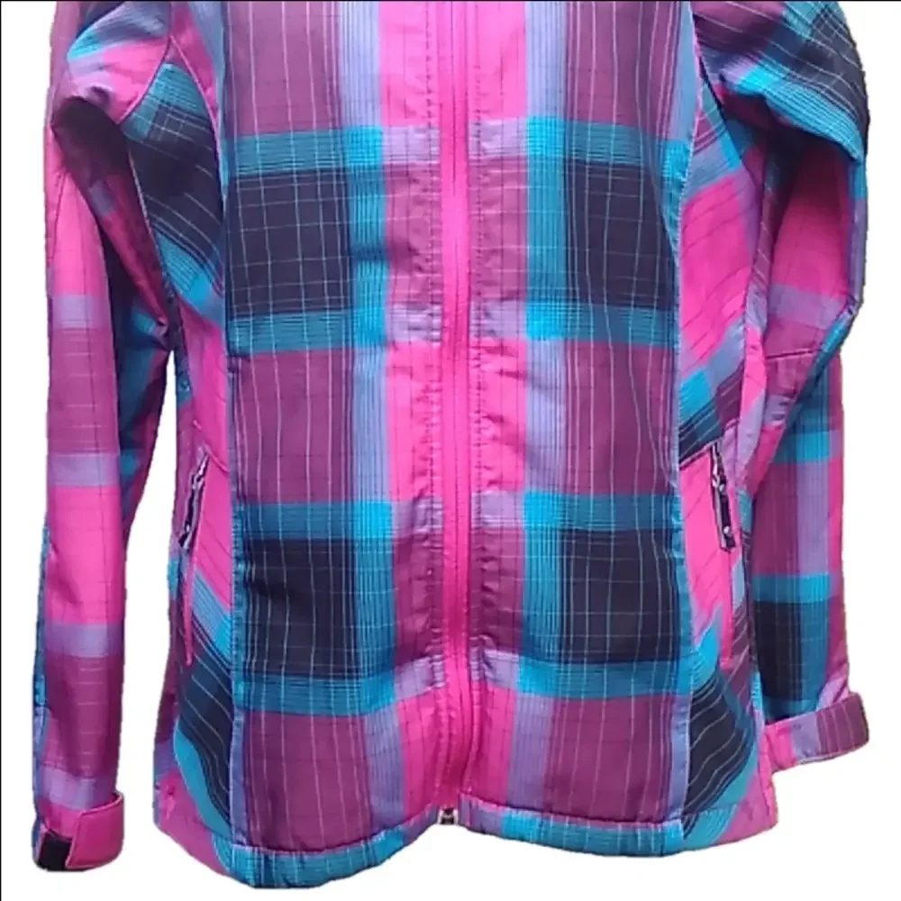 The North Face Women's Pink and Blue Plaid Fleece Lined Snowboard Ski Jacket - Picture 3 of 16